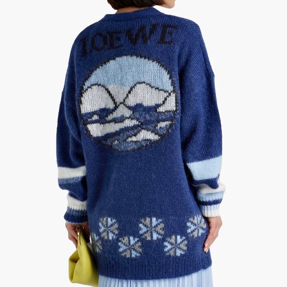 NWT Loewe Mohair Knit Cardigan Oversized Women’s Blue Sweater Polar Bear Winter